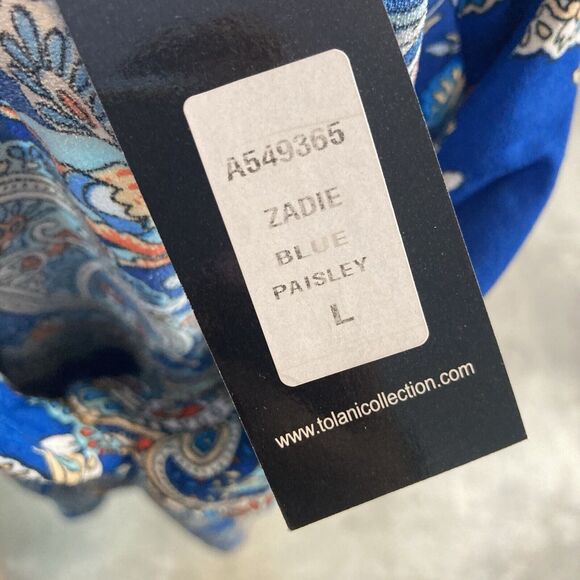 Tolani Collection Blouse Womens Large Blue Multicolor Floral Button Up - Picture 7 of 10